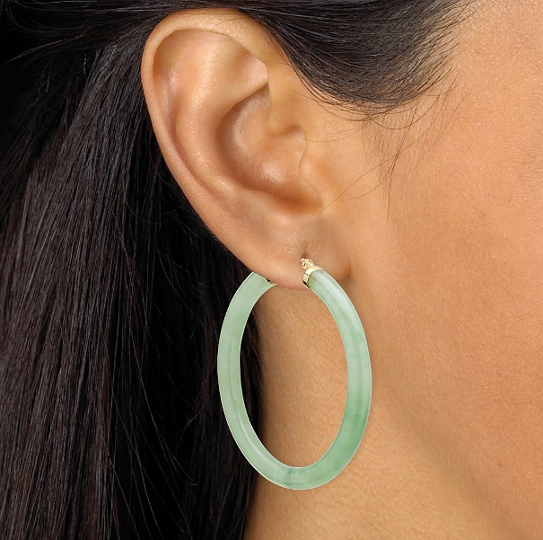 10K BIG GOLD JADE HOOPS