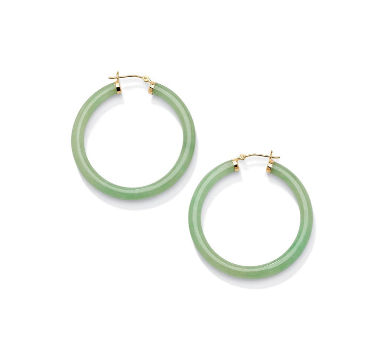 10K BIG GOLD JADE HOOPS